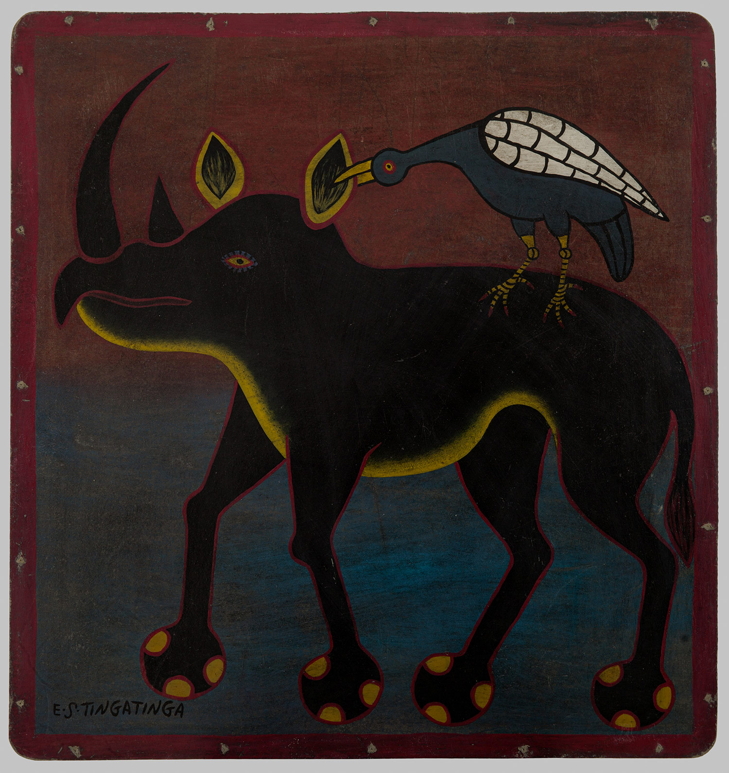 Lot 25 — E. S. Tingatinga, Untitled (Kifaru/Rhino), between 1970 – 1972