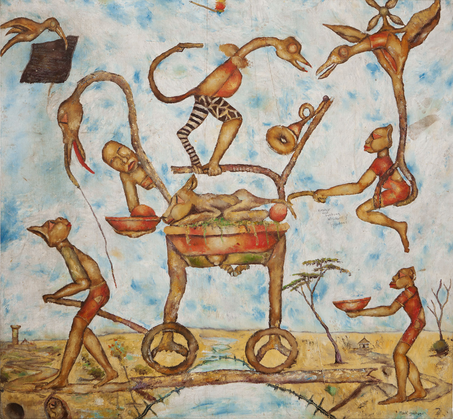 Lot 33 — Meek Gichugu, Untitled (Brother wise hooking wisdom & freedom), circa 1992