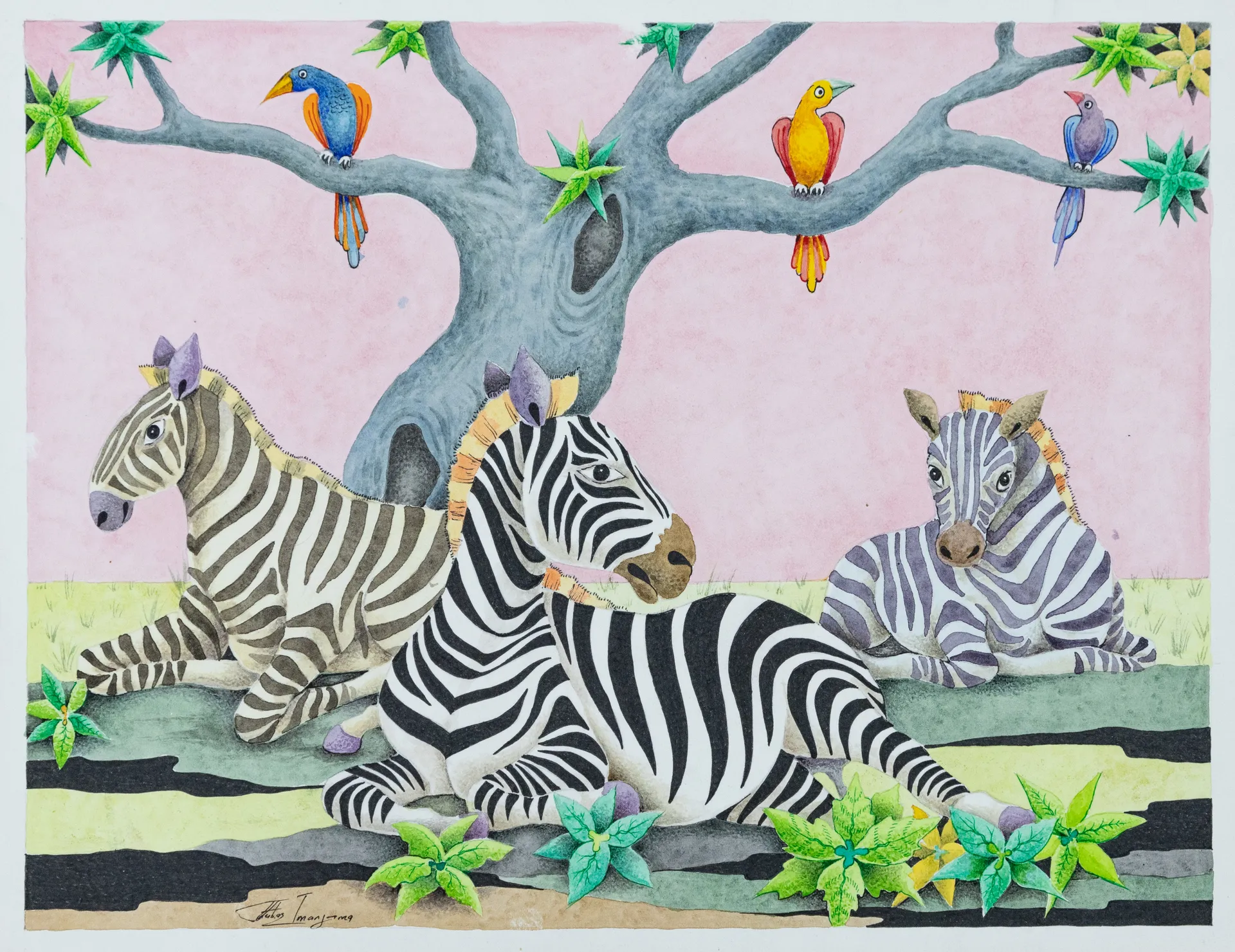 Lot 5 — Francis Imanjama, Untitled (Three Zebras Resting)