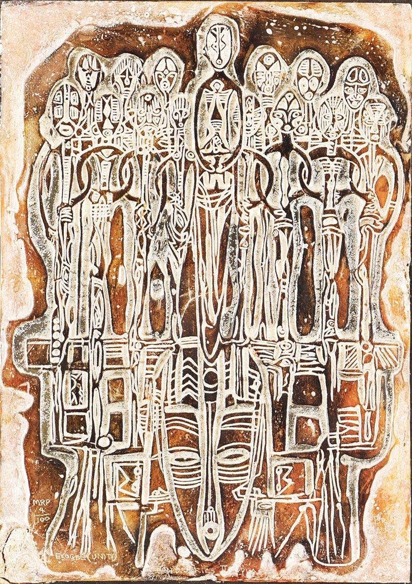 Lot 28 — Bruce Onobrakpeya, Ekugbe (Unity) from Ebony Series ll