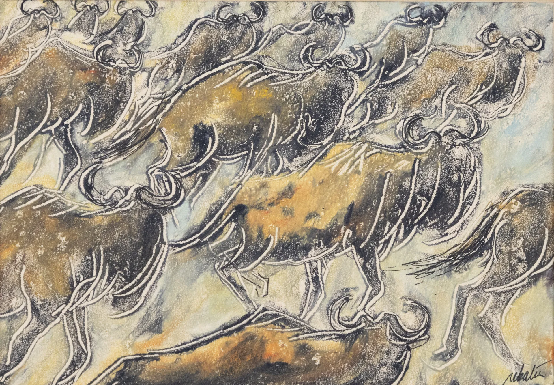 Lot 11 — Stephen Mbatia, Untitled (Wildebeest Migration I)