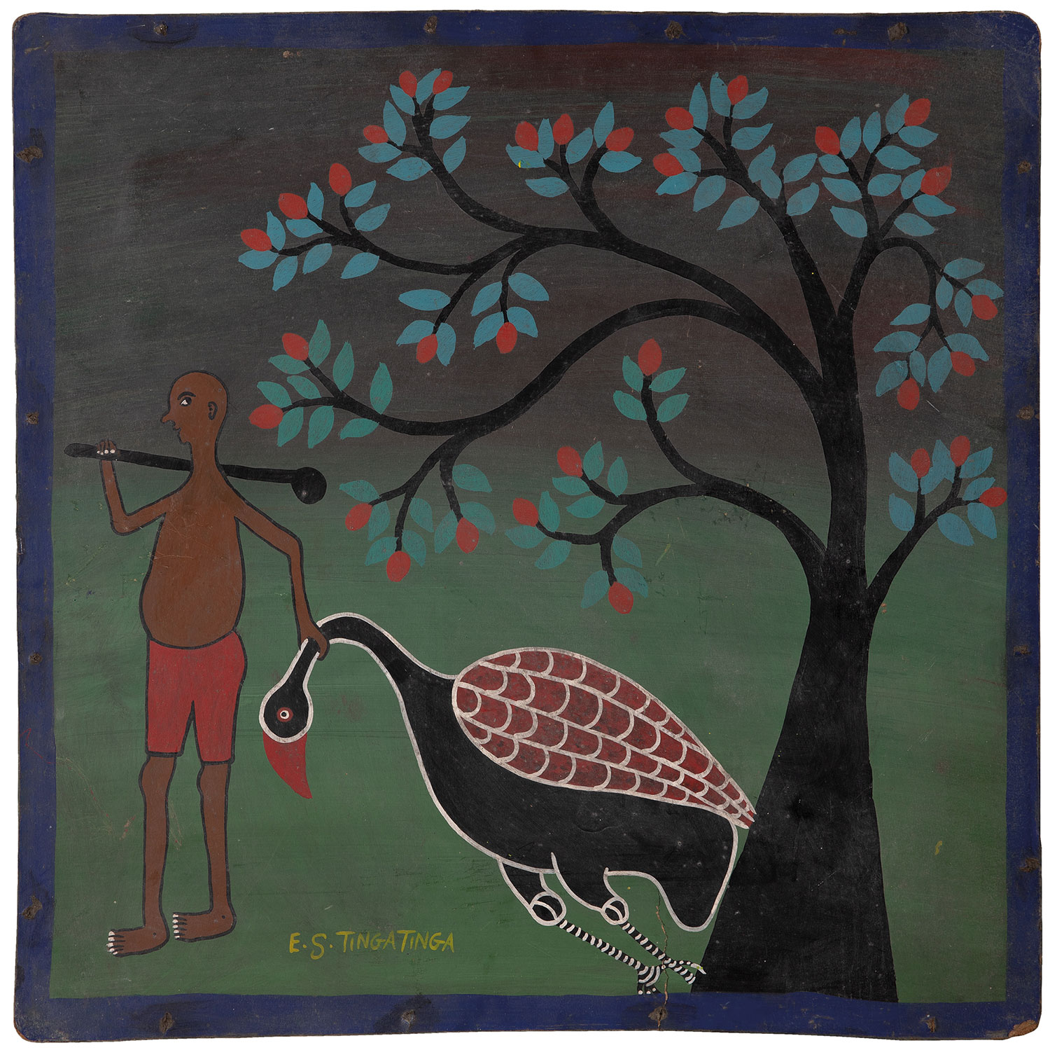 Lot 15 — Edward Saidi Tingatinga, Untitled (Hunter with Bird)