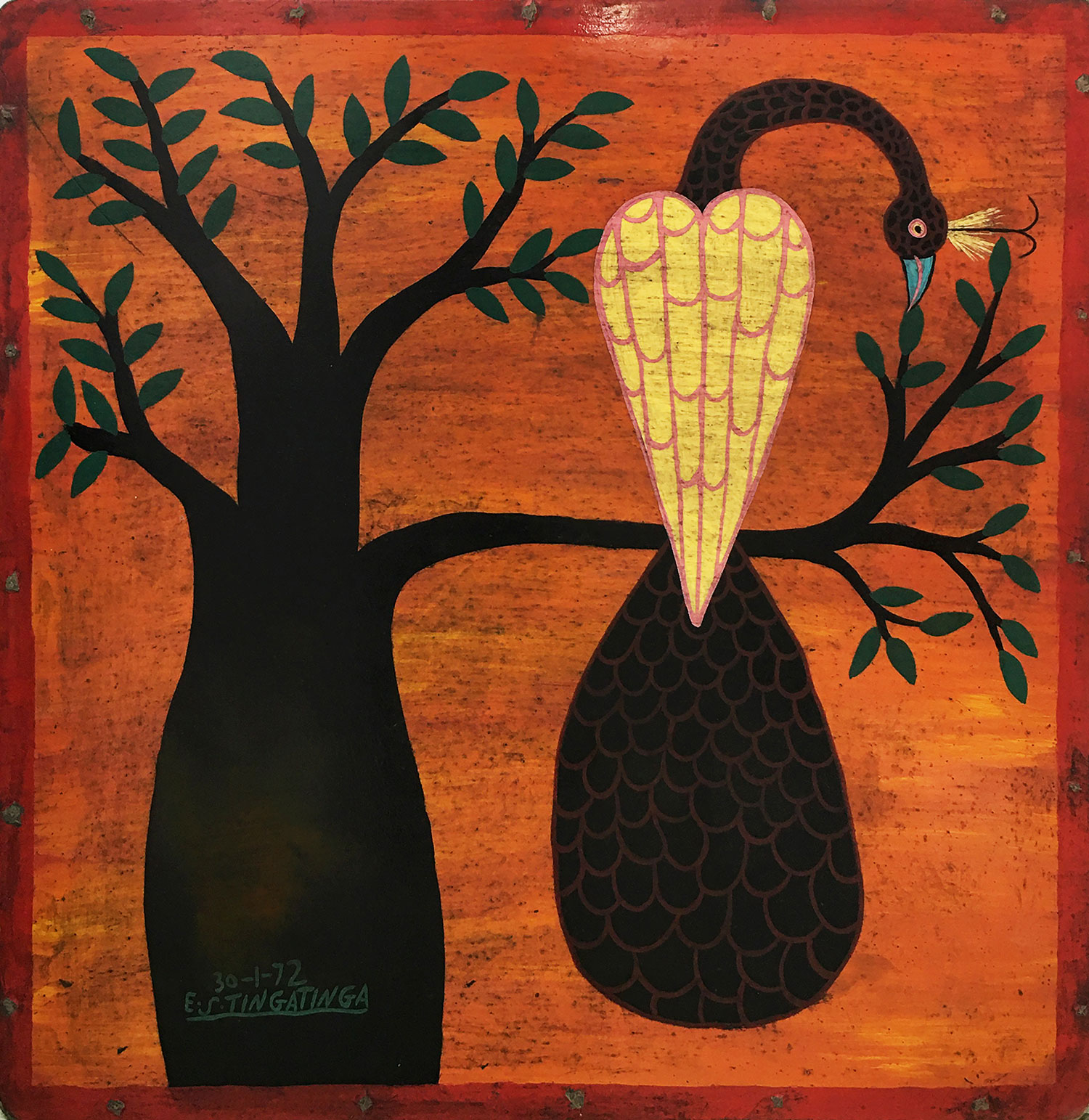Lot 32 — E. S. Tingatinga, Untitled (Beautiful Bird in Tree) 1971