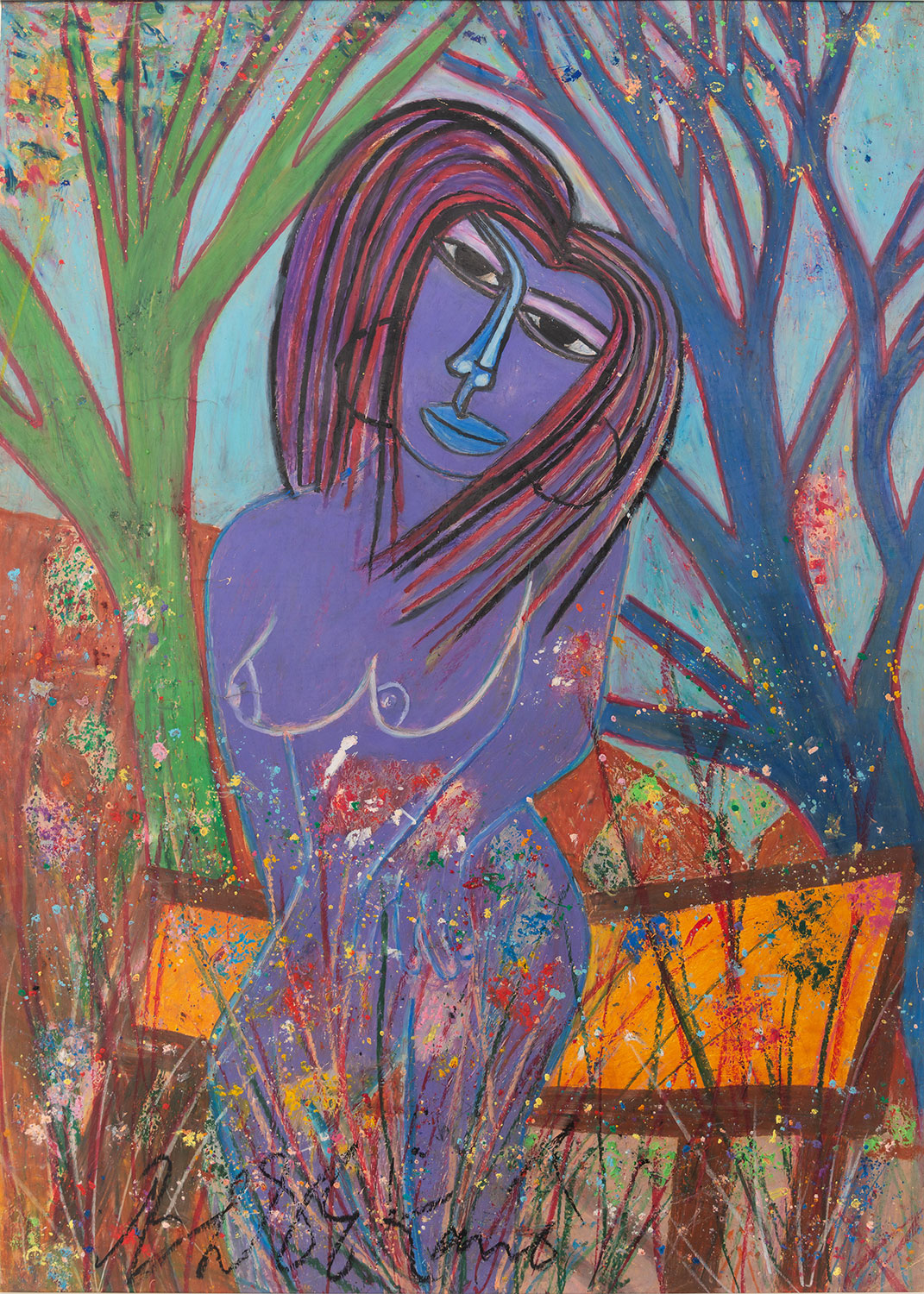Lot 5 — Charles Sekano, Blue Woman Sitting on the Bench