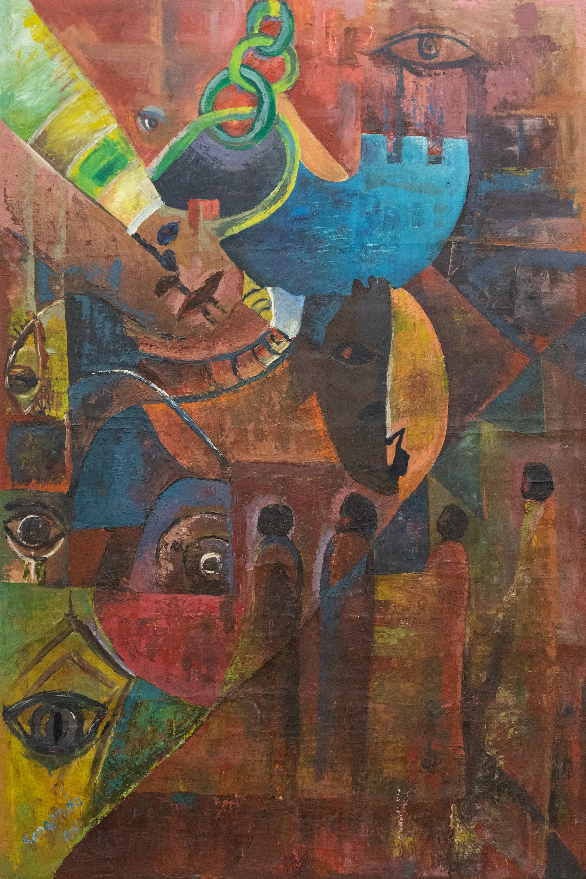 Lot 62 — Pilkington Ssengendo, Untitled (Abstract with Faces and Figures in Red)