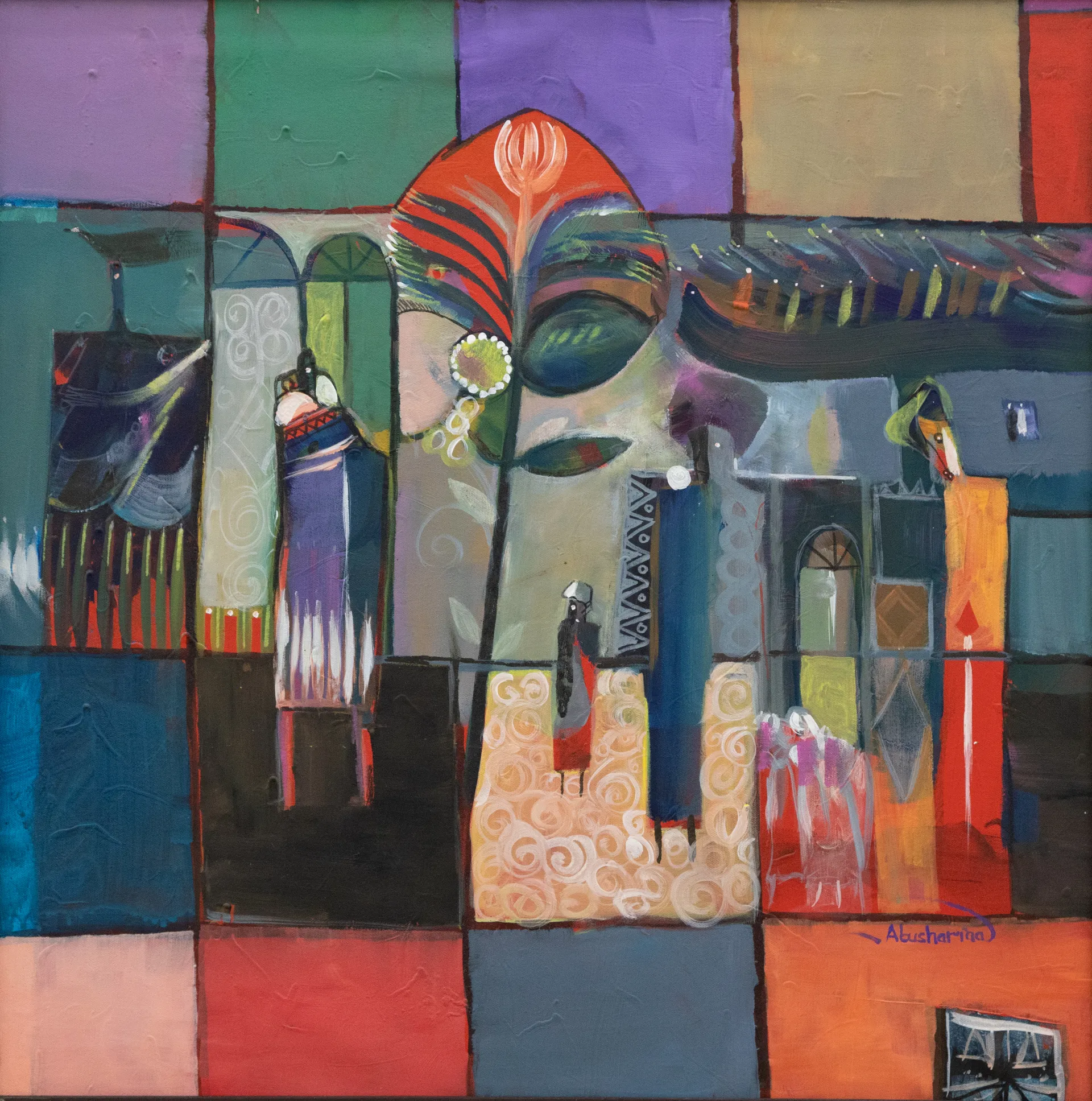 Lot 40 — Ahmed Abushariaa, Untitled (Abstract Composition with Figures)
