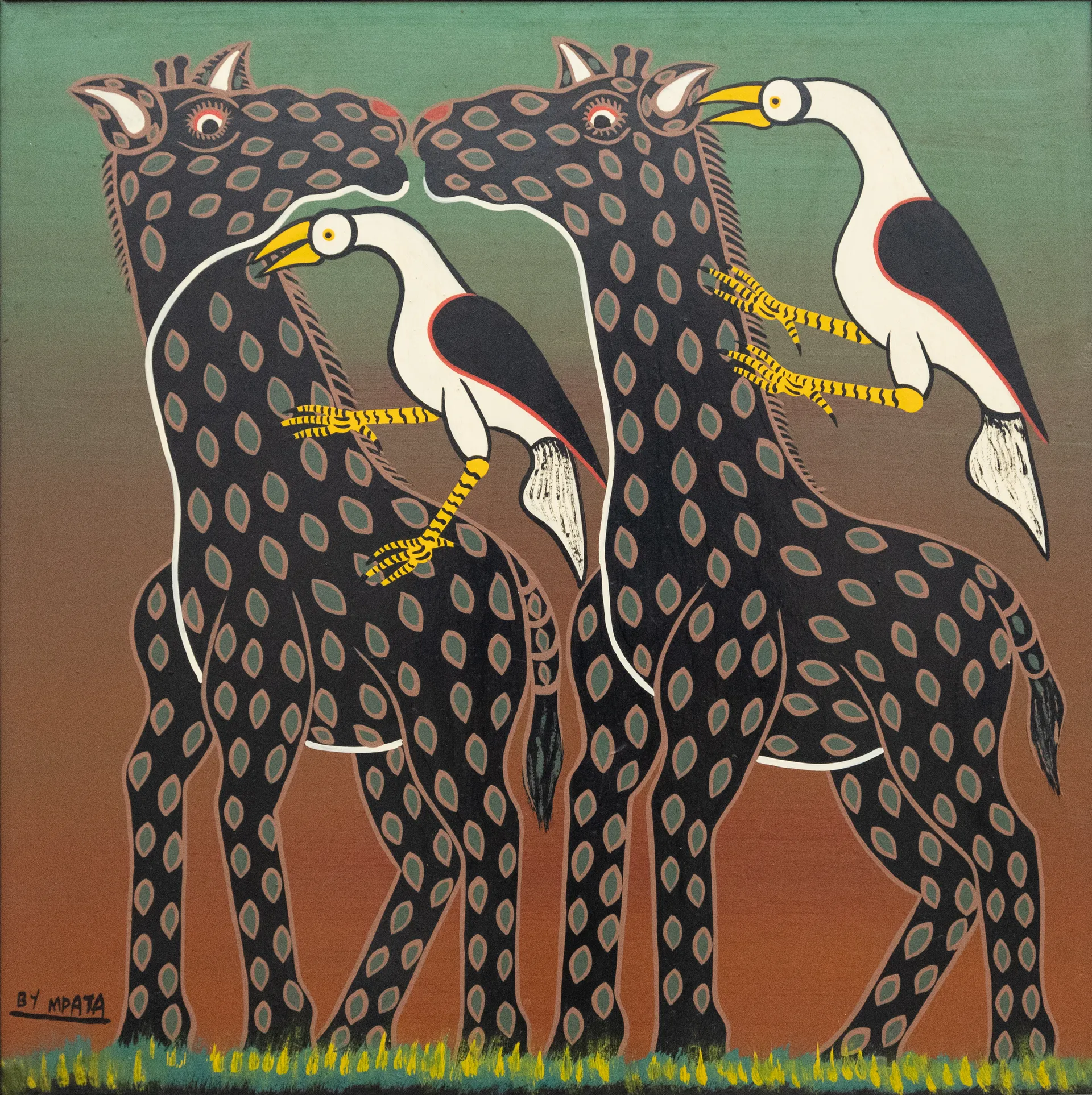 Lot 19 — Simon Mpata, Giraffes and Oxpeckers