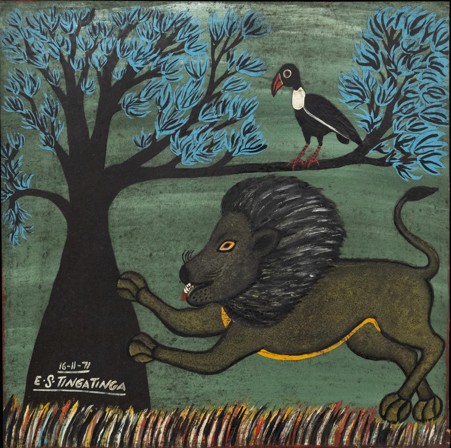 Lot 20 — Edward Saidi Tingatinga, Untitled (Landscape with Lion and Bird)