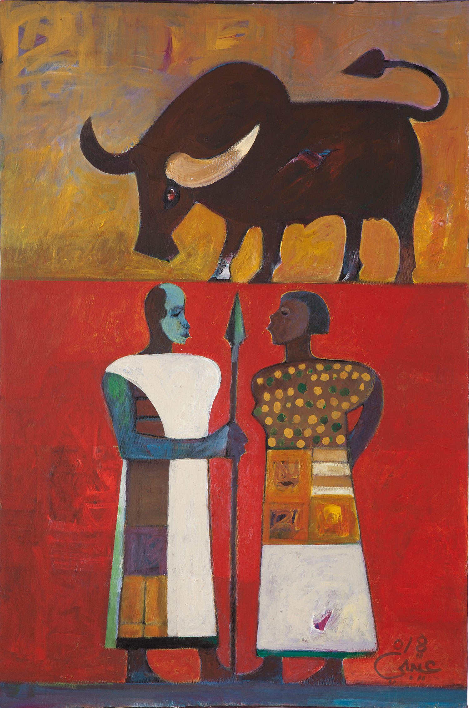 Lot 24 — Mohammed Abdella Otaybi, Angry Bull, 2018Signed ‘018, ‘signature’’, (lower right)