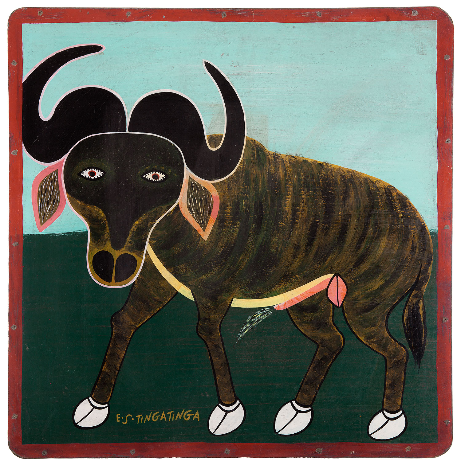 Lot 18 — E. S. Tingatinga, Untitled (African Bull Buffalo), between 1970 – 72