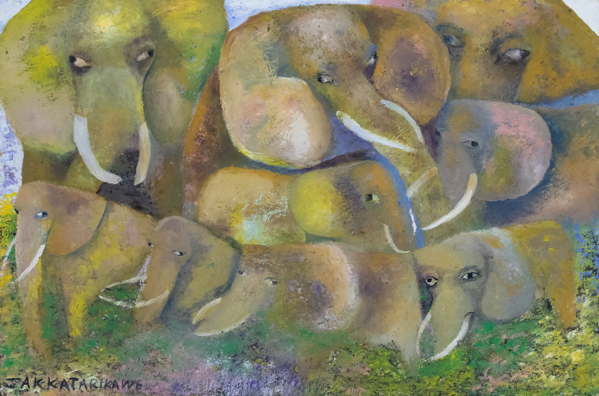 Lot 59 — Jak Katarikawe, Untitled (Herd of Elephants)