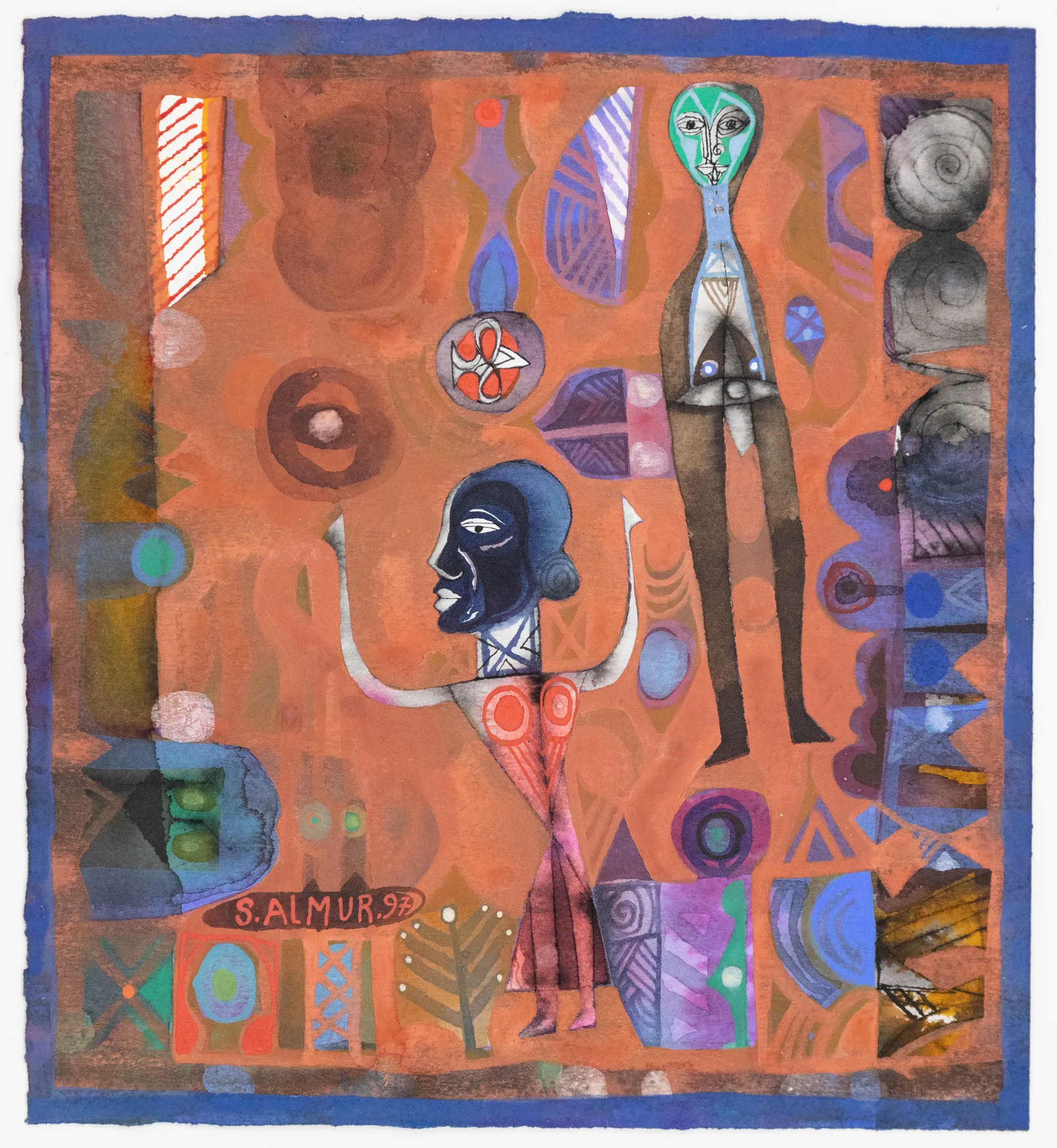 Lot 34 — Salah Elmur, Untitled (Composition with Figures in Blue and Brown)