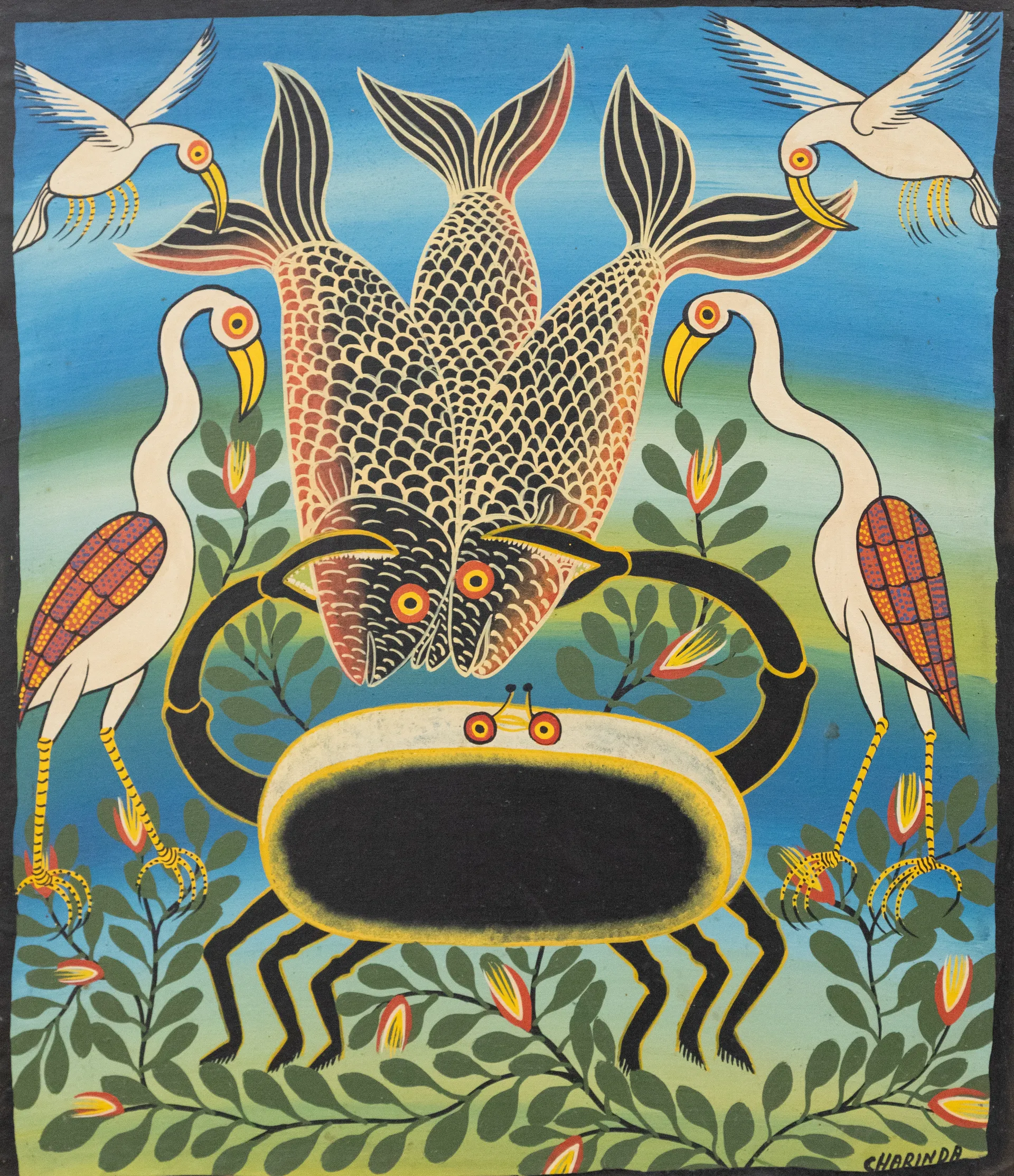Lot 17 — Mohamed Charinda, Untitled (Composition with Crab, Fish and birds)