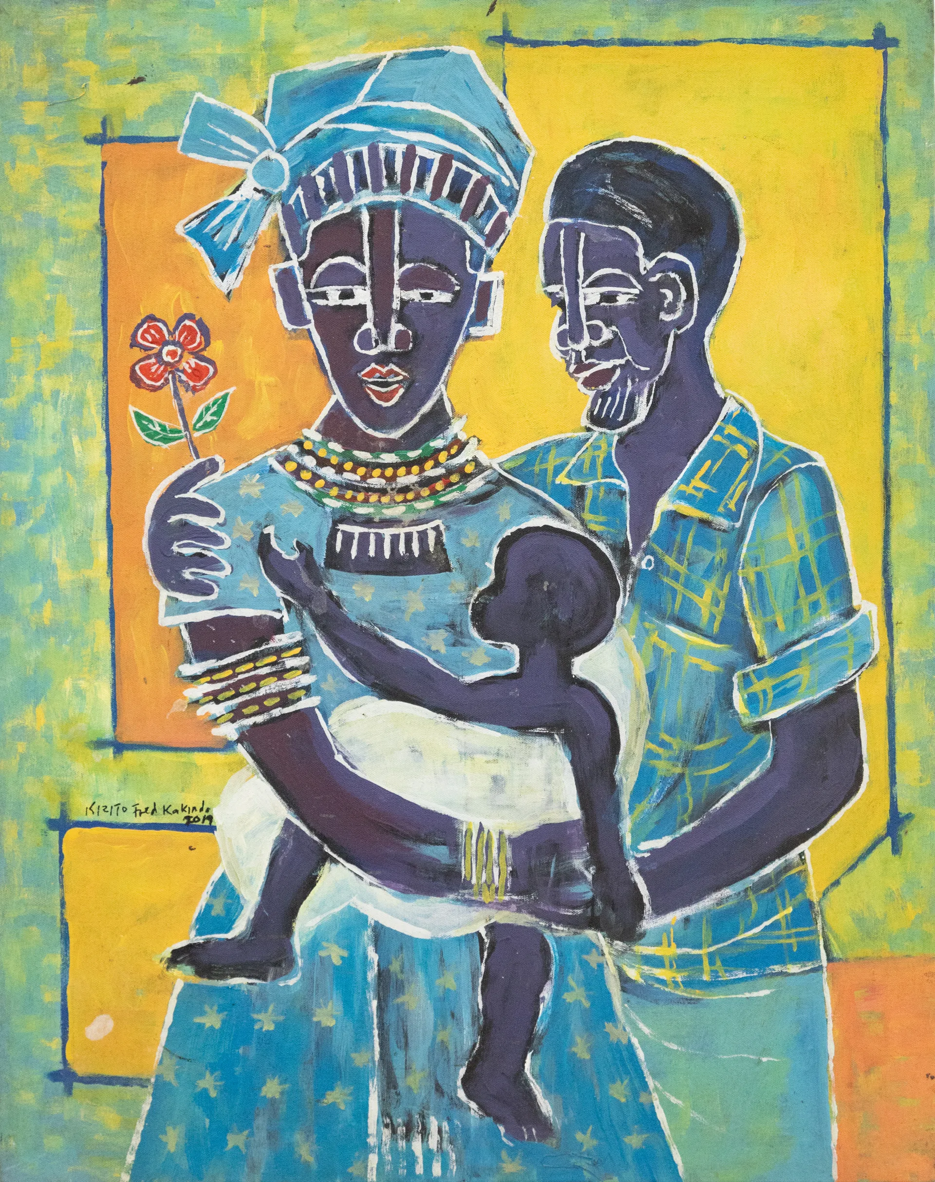 Lot 55 — Kizito Fred Kakinda, Untitled (Figures with Child and Flower)
