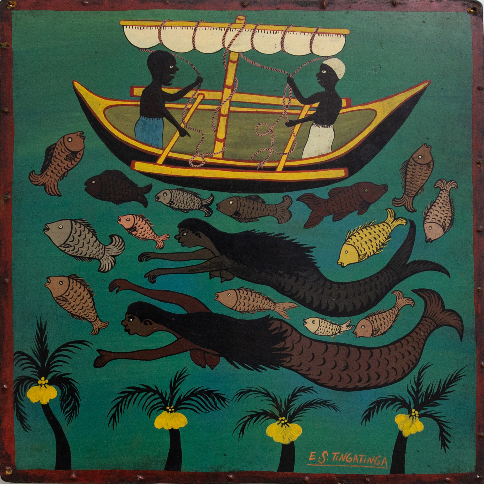 Lot 29 — Edward Saidi Tingatinga, Untitled (Mermaids), circa 1968-1972
