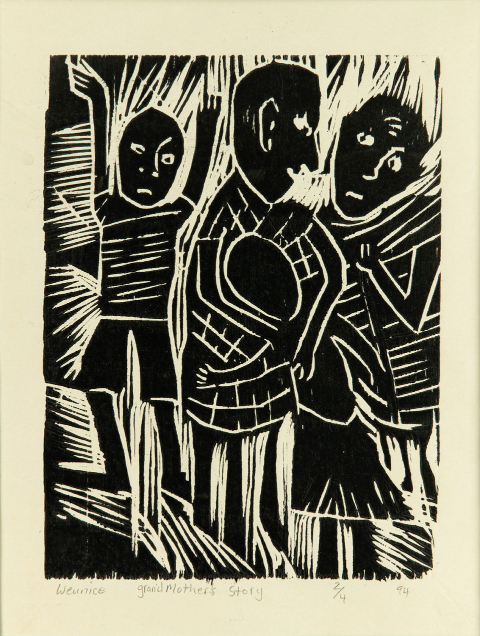 Lot 23 Eunice Wadu (Kenyan, born 1965) Shamba Thoughts, 1994 & Grandmother’s Story, 1994, at the Art Auction East Africa 2019