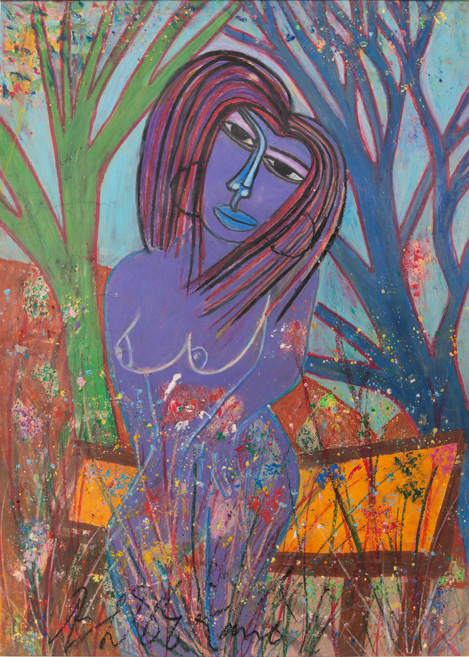 Lot 5 Charles Sekano (South African, born 1943) Blue Woman Sitting on the Bench, 2009–2010, at the Art Auction East Africa 2019