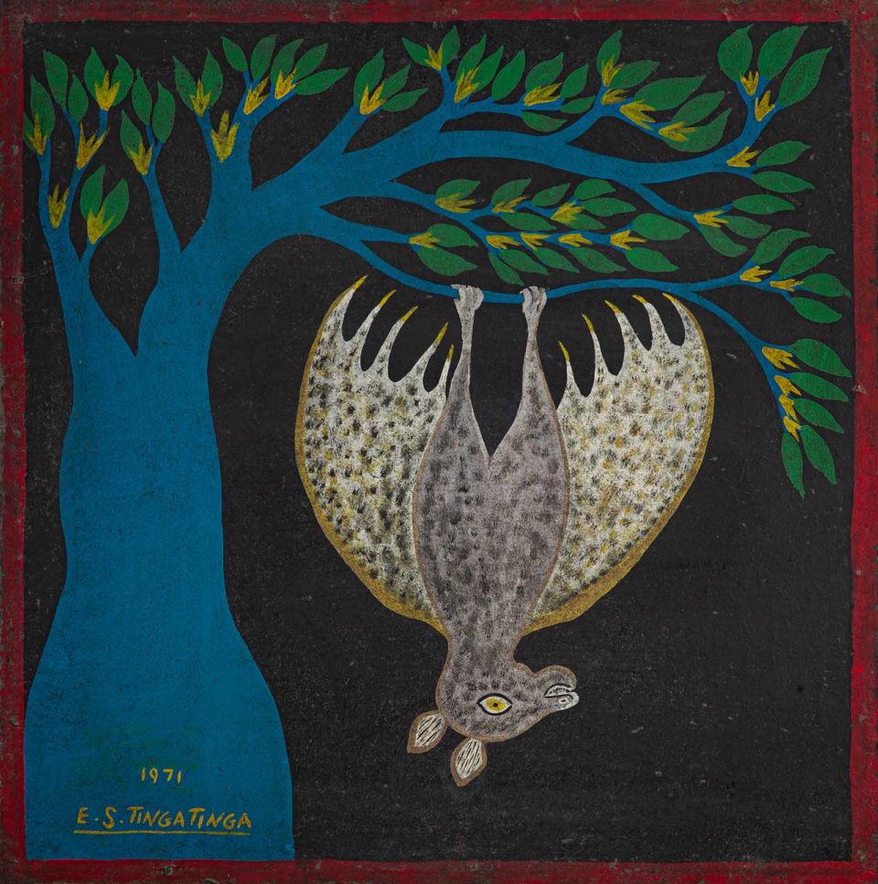 Art Auction East Africa 2022 Lot 30 E. S. Tingatinga (Tanzanian, 1932 – 1972) Bat in a Tree, 1971